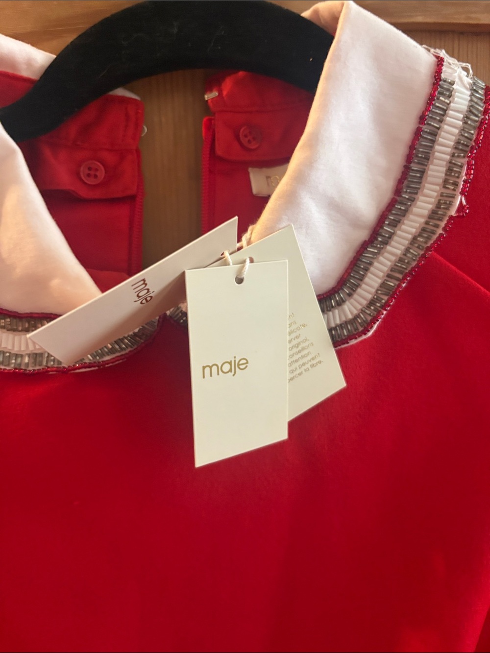 NWT Maje Sz 1 (Sm) Red Sleeveless Mini Dress with Removeable Peter Pan Collar - Picture 5 of 7